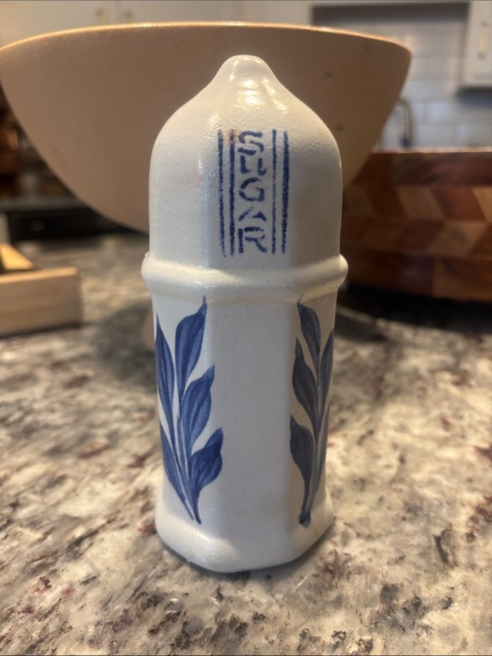 Williamsburg Pottery muffineer Sugar Shake Cobalt Blue Salt Glaze